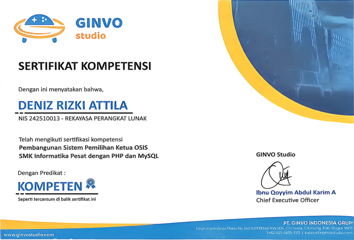 Sertifikat Keahlian PHP - Ginvo Studio
